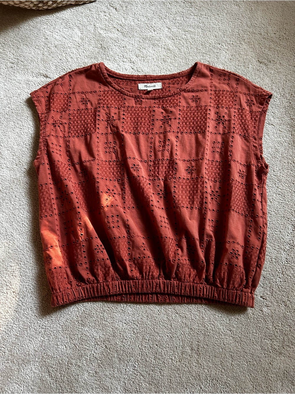 Madewell Rust Eyelet Cap-Sleeve Crop Top